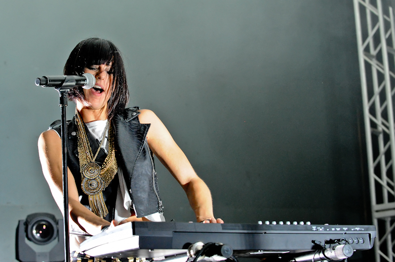 Sarah Barthel of the duo Phantogram performs in concert at Stubb's on April 22, 2014 in Austin, Texas.