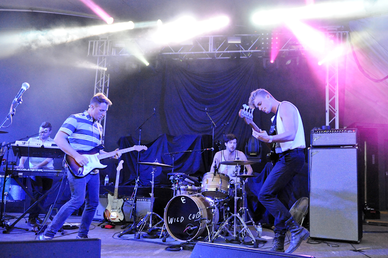 (L-R) Eric Wilson, Keegan DeWitt, Dabney Morris and Harry West of the band Wild Cub perform in concert at Stubb's on April 25, 2014 in Austin, Texas. / Photo © Manuel Nauta