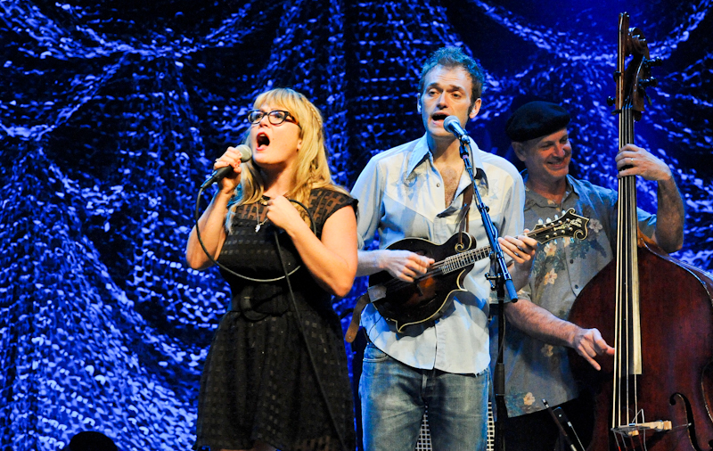 (L-R) Sara Watkins, Chris Thile and Mark Schatz of Nickel Creek perform in concert at ACL Live on August 24, 2014 in Austin, Texas.