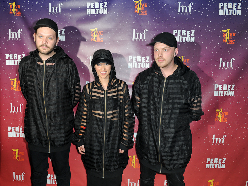 Kate Akhurst ( C ) , Hampus Nordgren Hemlin, Markus Dextegen of Kate Boy pose backstage during Perez Hilton's One Night in Austin at Austin Music Hall on March 21, 2015 in Austin, Texas. Photo © Manuel Nauta