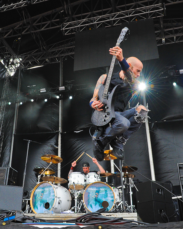 Mike Luce and C.J. Pierce  with Drowning Pool perform onstage during River City Rockfest at the AT&T Center on May 24, 2015 in San Antonio, Texas. Photo © Manuel Nauta