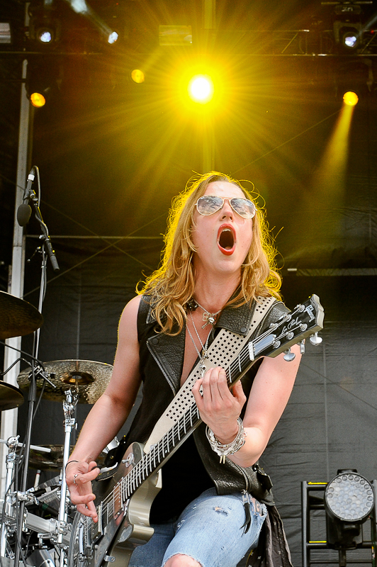 Lzzy Hale of Halestorm  performs onstage during River City Rockfest at the AT&T Center on May 24, 2015 in San Antonio, Texas. Photo © Manuel Nauta