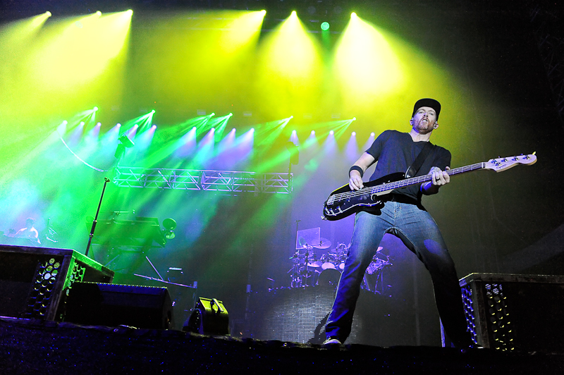 Dave Farrell of Linkin Park performs onstage during River City Rockfest at the AT&T Center on May 24, 2015 in San Antonio, Texas. Photo © Manuel Nauta