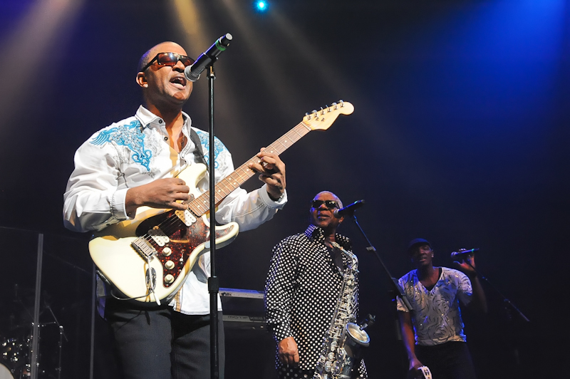 (L-R) Shawn McQuiller, Dennis Thomas and Lavell Evans of Kool and The Gang perform in concert at ACL Live on January 29, 2016 in Austin, Texas. Photo © Manuel Nauta