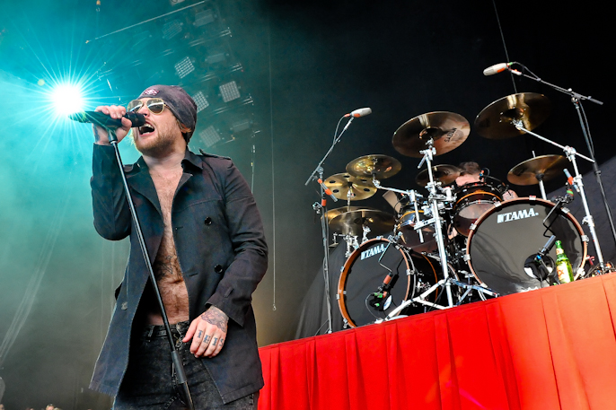 Danny Worsnop with Asking Alexandria performs during the Rockstar Energy Drink Mayhem Festival at The Cynthia Woods Mitchell Pavilion on August 10, 2014 in The Woodlands, Texas. Photo © Manuel Nauta