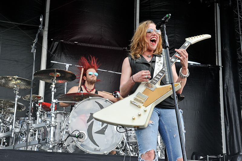 Arejay Hale and Lzzy Hale of Halestrom perform onstage during River City Rockfest at the AT&T Center on May 24, 2015 in San Antonio, Texas. Photo © Manuel Nauta