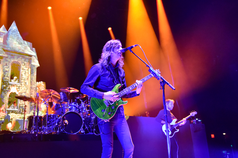 Mikael Åkerfeldt (C) Martín Méndez (R) perform with Opeth at ACL Live at The Moody Theater in Austin, Texas on November 26, 2021.